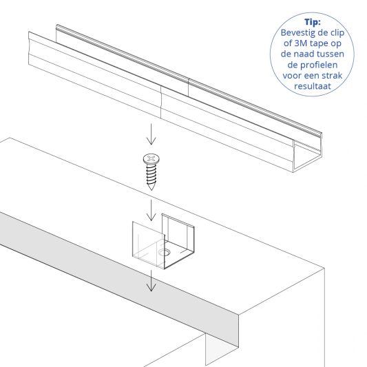 Ledstrip profiel opbouw Hoog model - compleet inclusief afdekkap 2 meter 15 mm