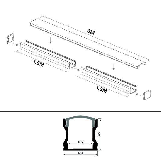 Ledstrip profiel opbouw Hoog model - compleet inclusief afdekkap 3 meter 15 mm
