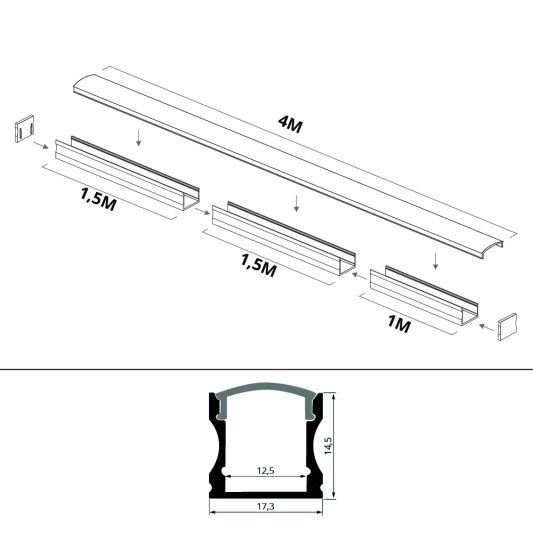 Ledstrip profiel opbouw Hoog model - compleet inclusief afdekkap 4 meter 15 mm