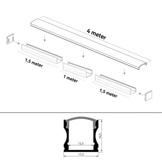 Ledstrip profiel opbouw Hoog model - compleet inclusief afdekkap 4 meter 15 mm