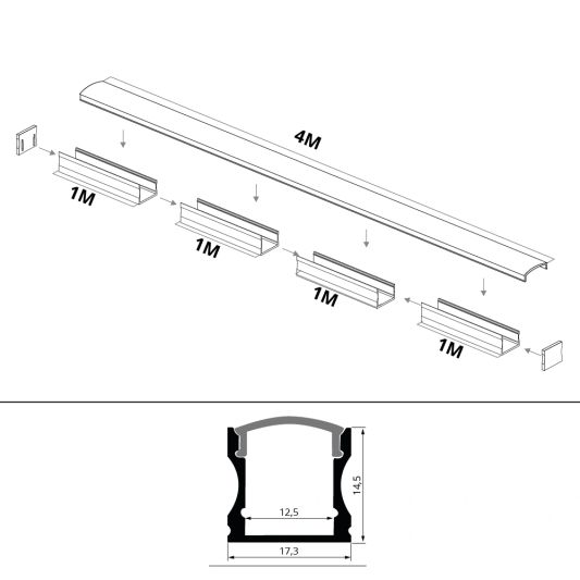 Ledstrip profiel opbouw Hoog model - compleet inclusief afdekkap 4 meter 15 mm