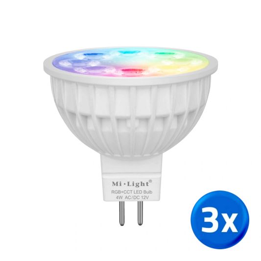 Milight led spot RGBWW 4 Watt MR16 fitting 12V - Voordeelset van 3 stuks