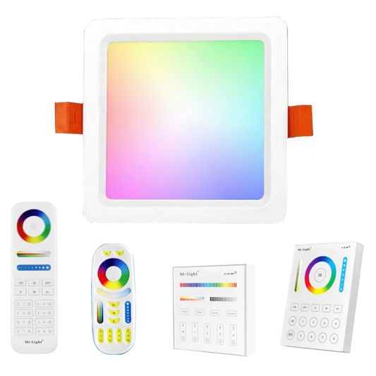 RGBWW complete set met 1-4 vierkante LED downlights 9 Watt set met afstandsbediening