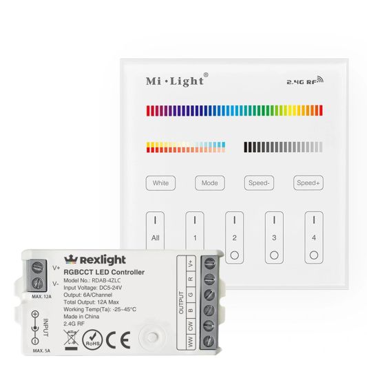 Milight touch wandpaneel 230V & 4-zone controller voor RGBWW led strips - complete set