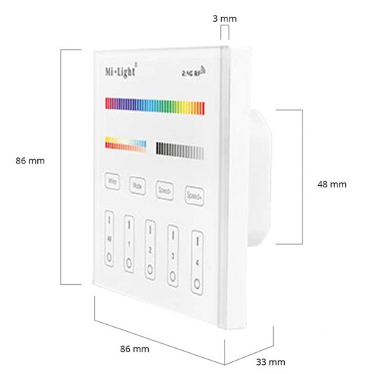Milight touch wandpaneel & wifi controller voor RGBWW led strips 230V - complete set