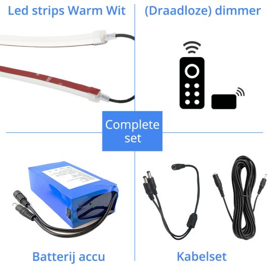 Parasolverlichting led strip set Warm Wit - 2 led strips op batterij