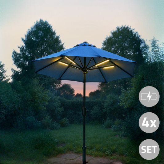 Parasolverlichting led strip set Warm Wit - 4 led strips op batterij