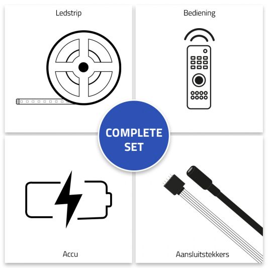 Parasolverlichting led strip set Warm Wit - 6 led strips op batterij
