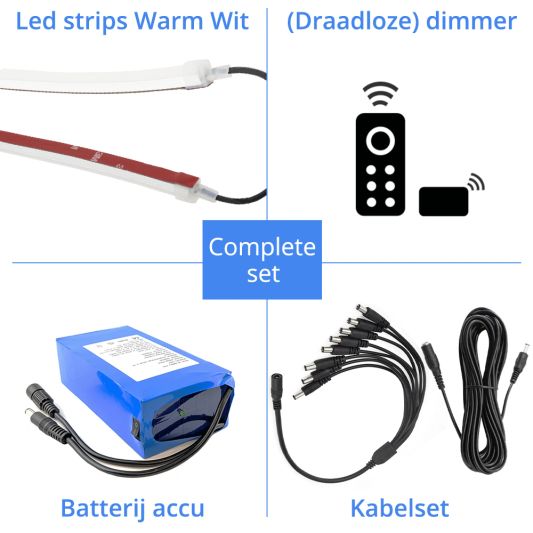 Parasolverlichting led strip set Warm Wit - 8 led strips op batterij