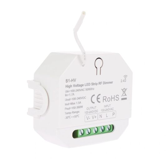 RF Controller + Afstandsbediening voor 230V enkelkleurige LED strips – complete set voor draadloze bediening