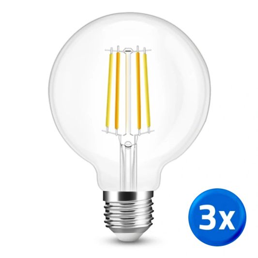 Slimme filament Zigbee LED lamp - Dual white 7W E27 fitting - G95 model - voordeelset 3 stuks