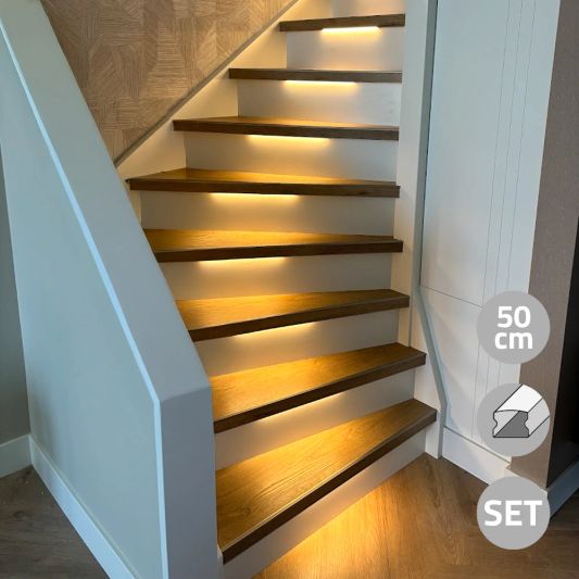 Trapverlichting COB led strip Warm Wit 50 CM – Complete set inclusief profiel