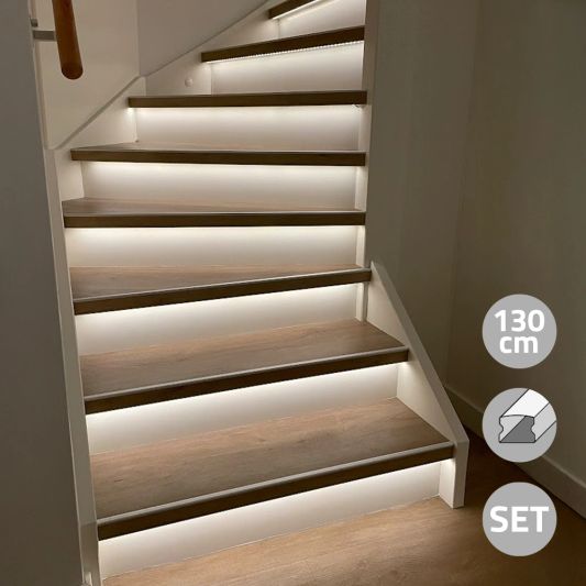 Trapverlichting Led strip Helder Wit 130 CM – Complete set inclusief profiel