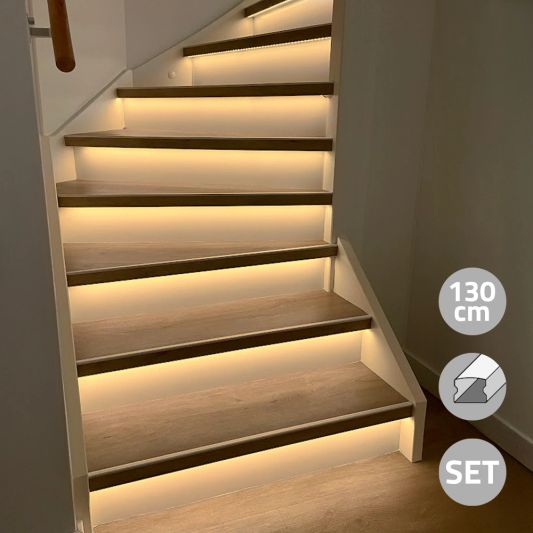 Trapverlichting Led strip Warm Wit 130 CM – Complete set inclusief profiel