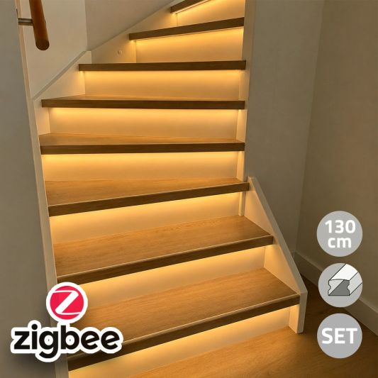 Trapverlichting Zigbee led strip Warm Wit 130 cm - Complete set inclusief profiel