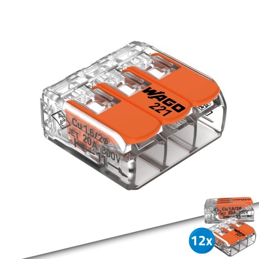 Wago connector 3-weg lasklem set 12 stuks