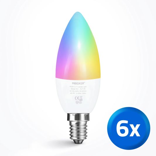 Wifi led kaarslamp RGBWW 4W E14 fitting voordeelset van 6