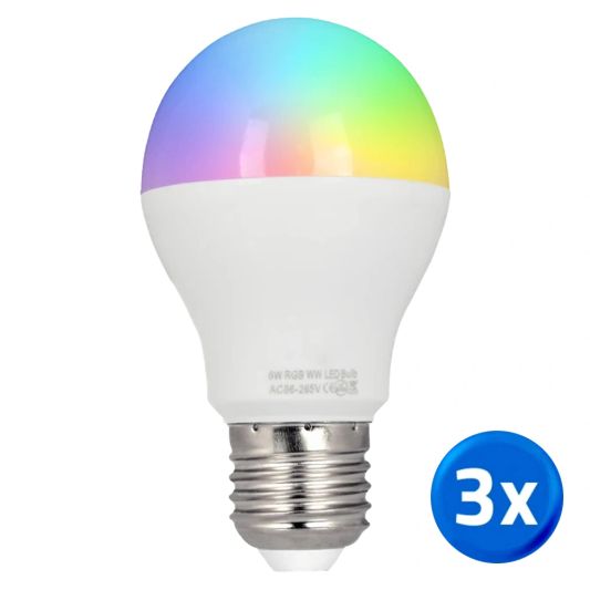 WIFI LED lamp RGBW 6W E27 fitting voordeelset van 3