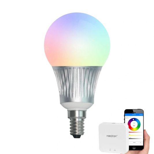 Wifi set met 1 tot 4 RGBW Led lampen 5W E14 fitting