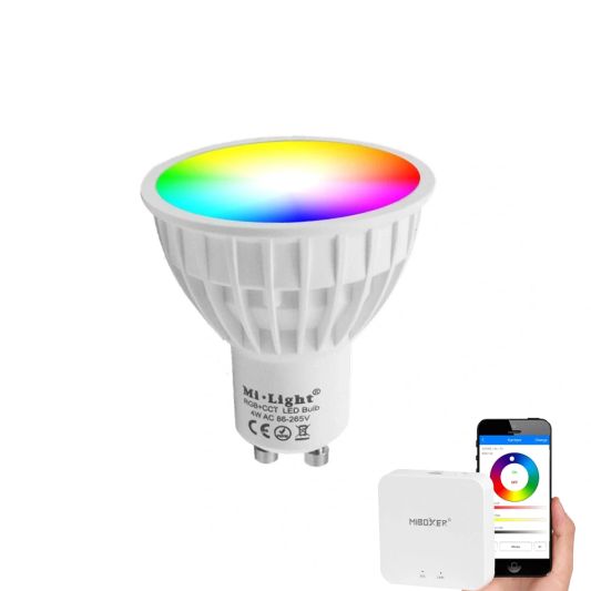 Wifi set met 1 tot 4 RGBW Led spots 4W GU10 fitting