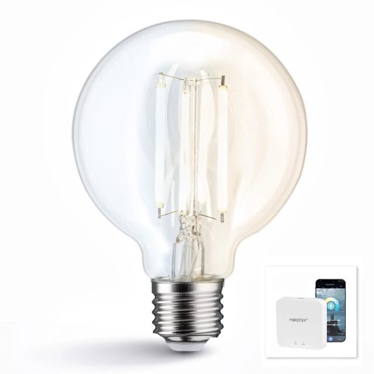 Wifi set met Dual White smart filament lamp van Milight 7W E27 fitting - G95 model - Met Milight module