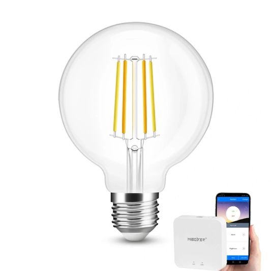 Wifi set met Dual White smart filament lamp van Milight 7W E27 fitting - G95 model - Met Milight module