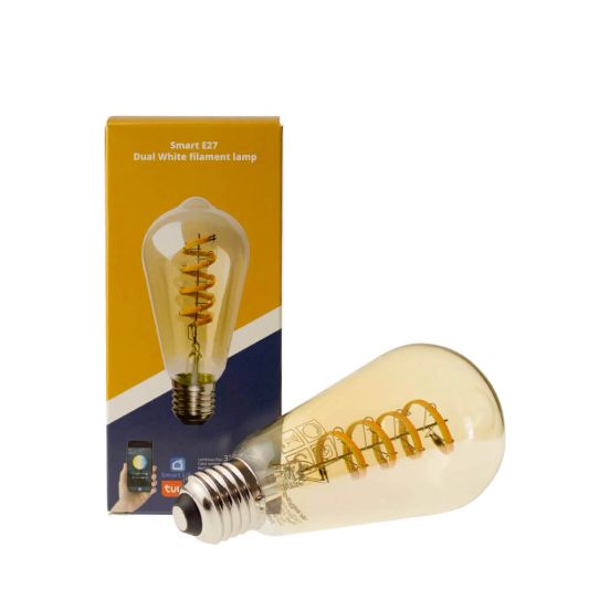 Zigbee E27 spiraal filament lamp Dual White ST64 amberkleurig