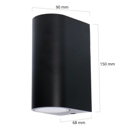 Zwarte up down wandlamp voor buiten met Zigbee GU10 spots - Rond