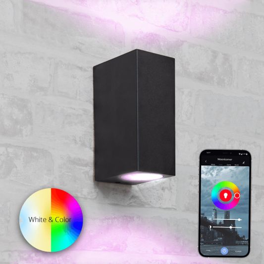 Zwarte up down wandlamp voor buiten met Zigbee GU10 spot - Recht