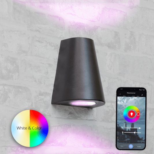 Zwarte up down wandlamp voor buiten met Zigbee GU10 spots - Kegel vorm