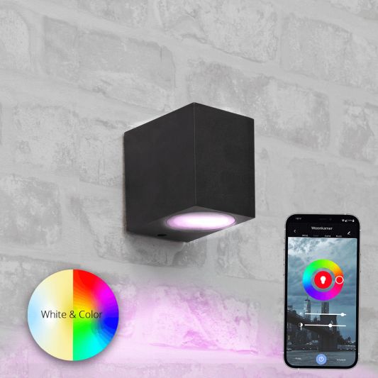 Zwarte wandlamp voor buiten met Zigbee GU10 spot - Recht